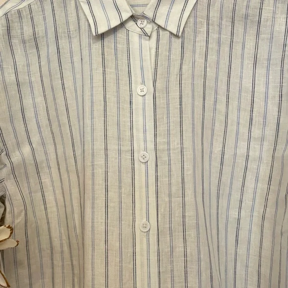 Reformation Preston Linen Top Color: Sourdough Stripe - Picture 9 of 13
